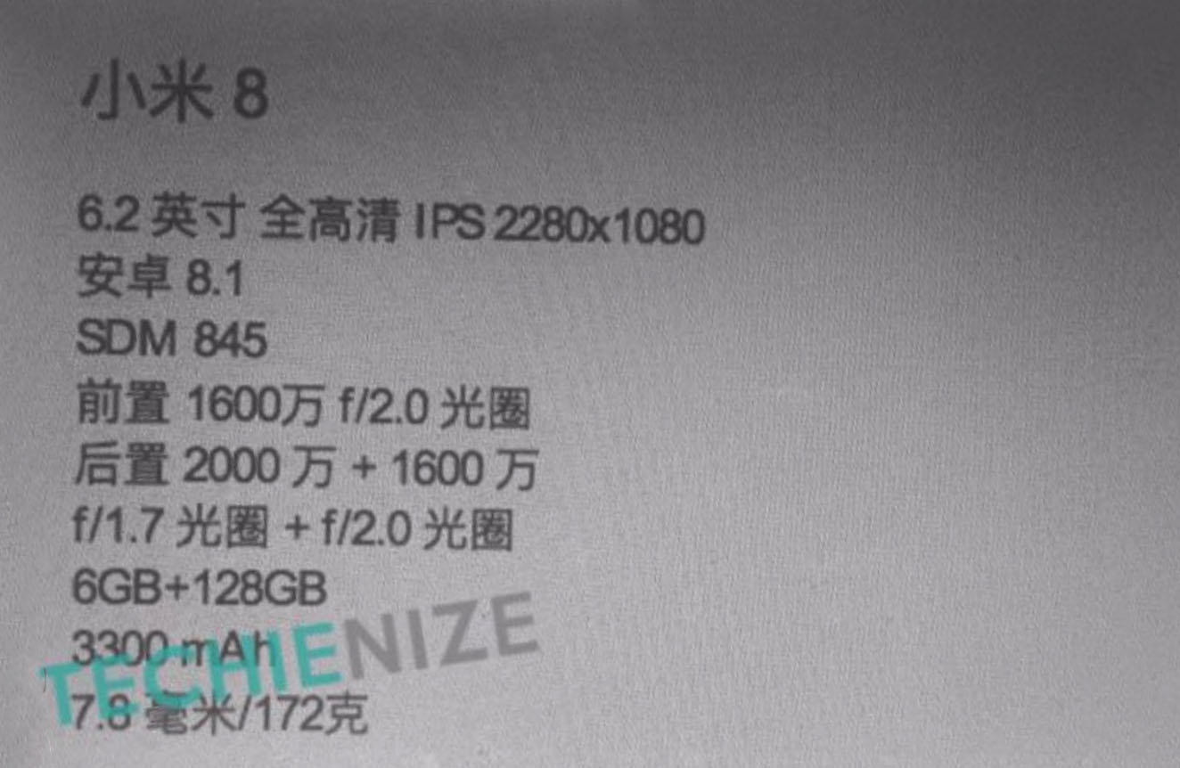 Especificaciones Xiaomi Mi 8