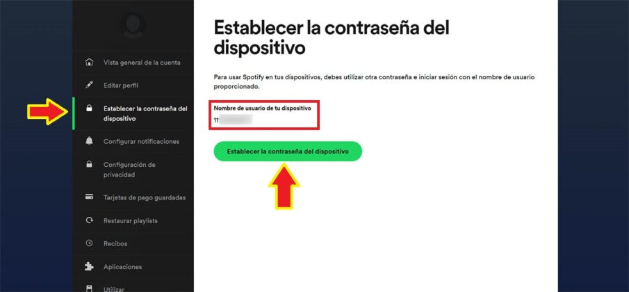 Establecer contraseña de dispositivo en Spotify