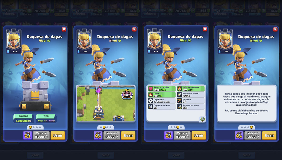 Estadisticas de la Duquesa de dagas Clash Royale