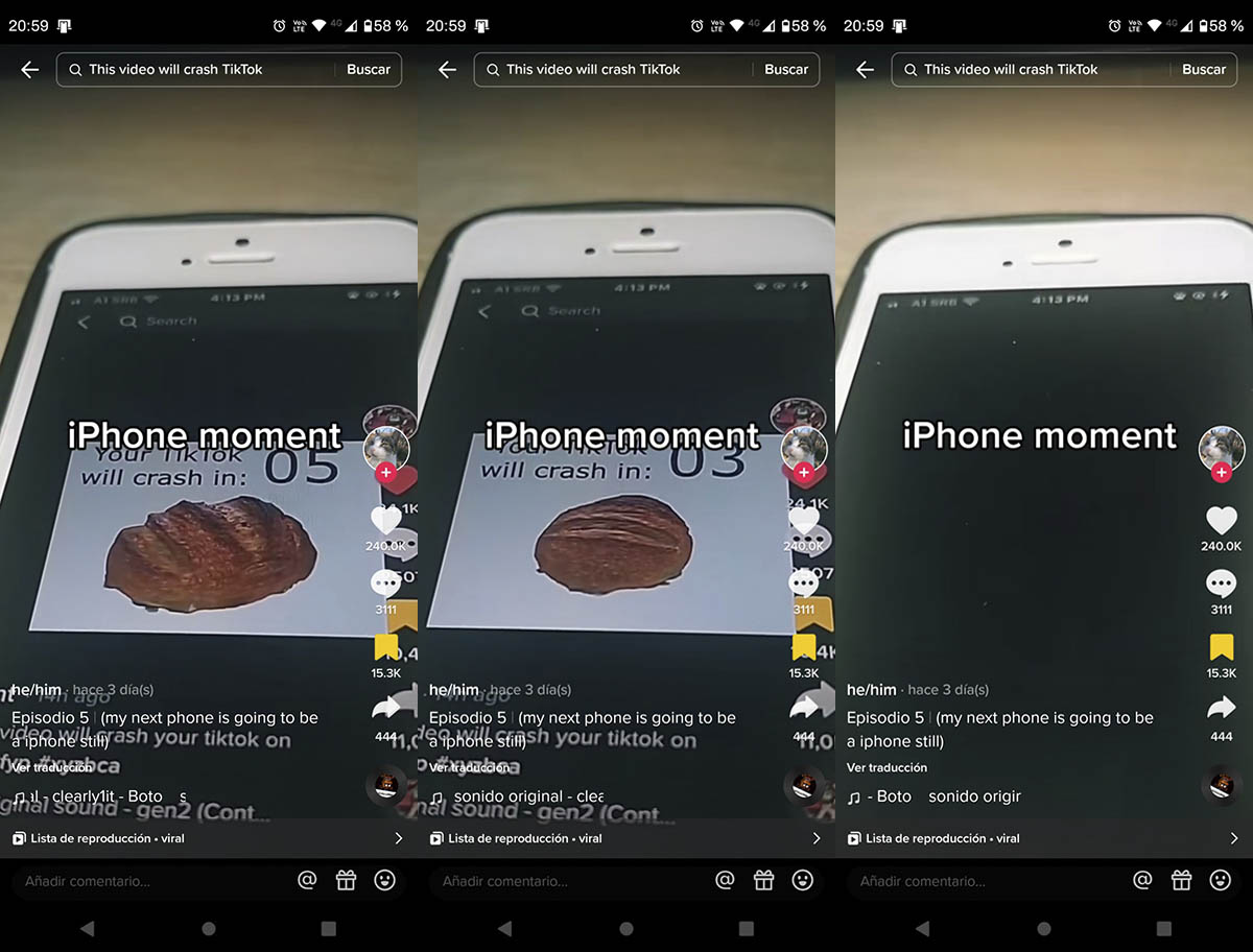 Evitar que TikTok se crashee con el video del pan girando