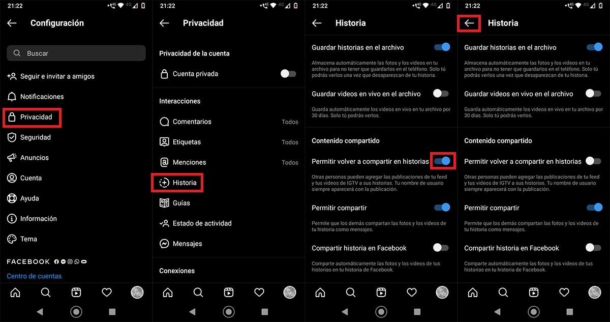 Evitar que otras personas compartan tus publicaciones de Instagram