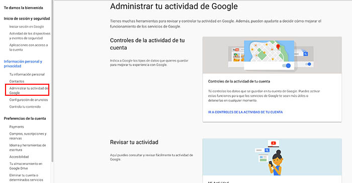 Evitar seguimiento de la actividad de Google