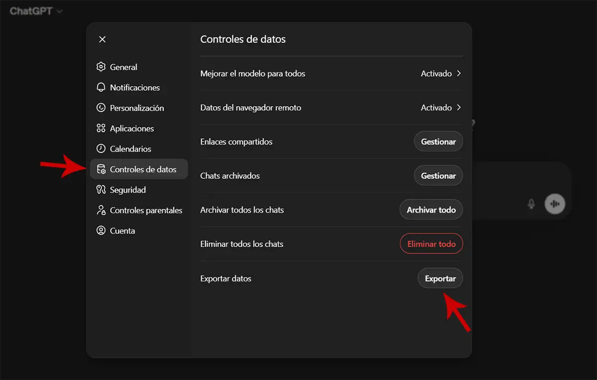 Exportar datos de ChatGPT