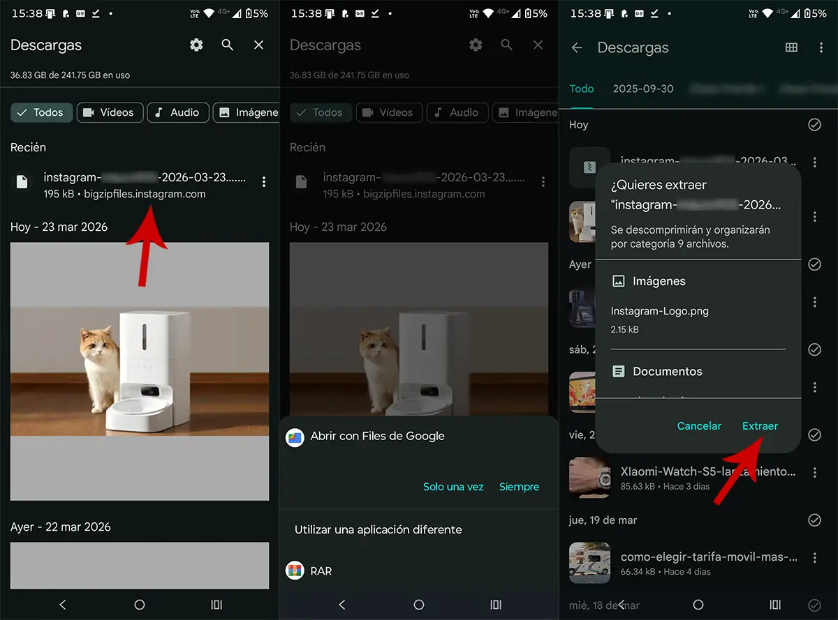 Extraer archivos de Instagram