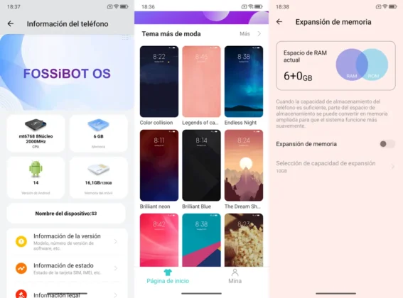 FOSSiBOT S3 Pro sistema operativo temas y ram virtual