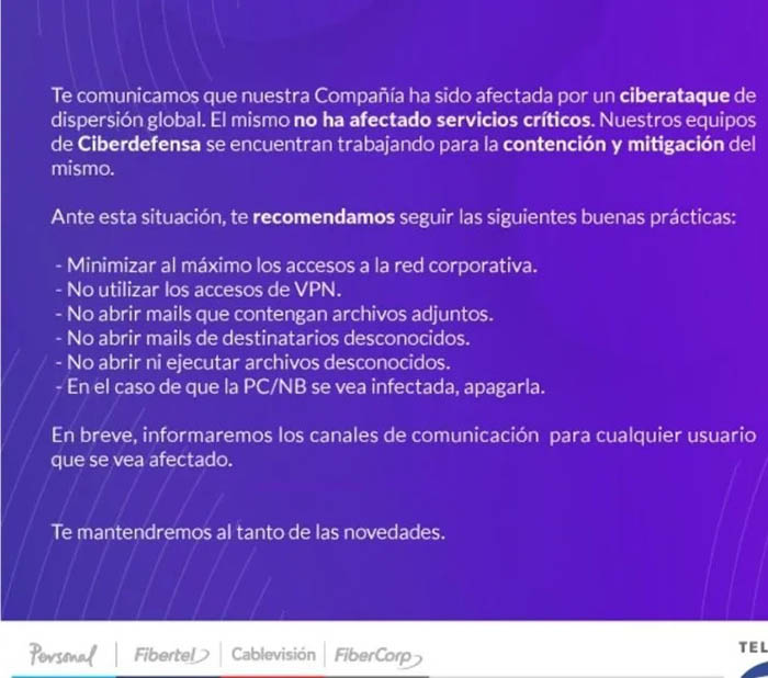 Fibertel anuncia hackeo a sus empleados