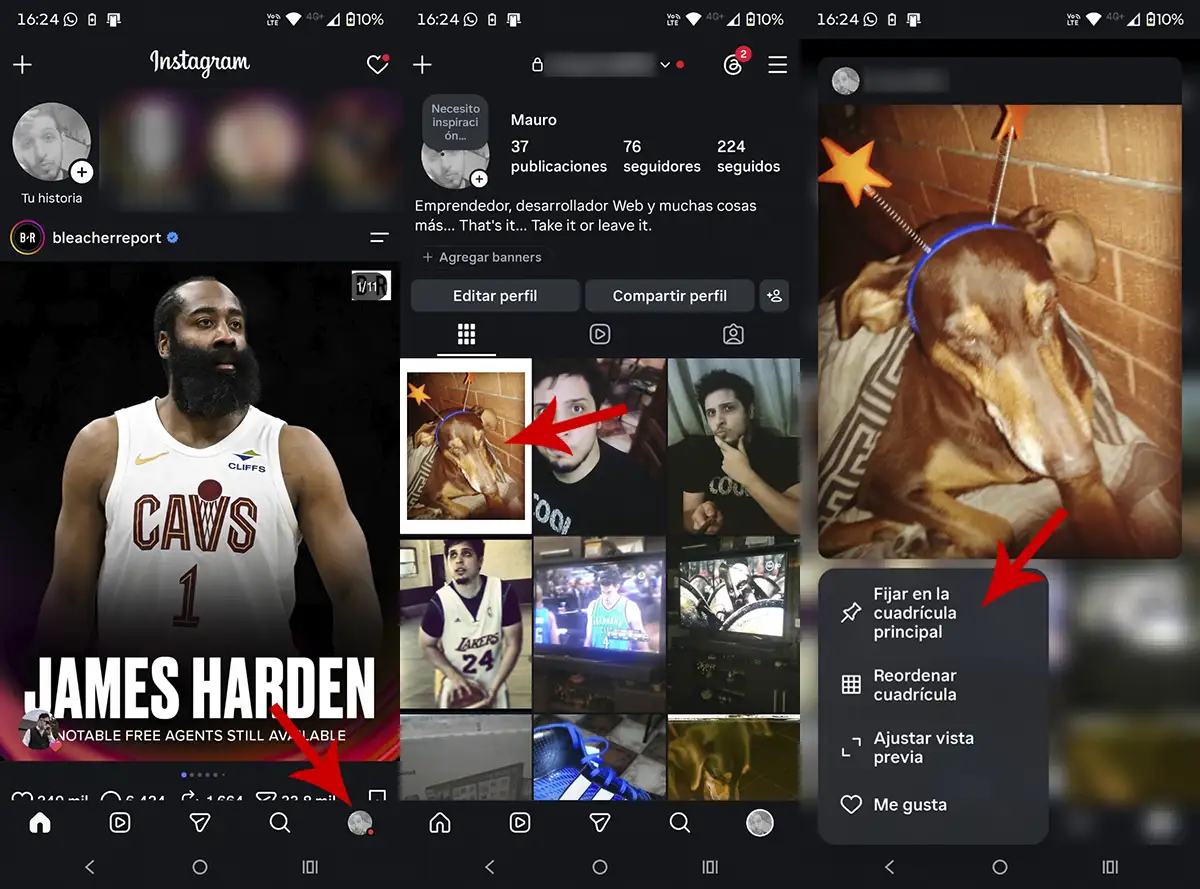 Fijar publicacion o video en Instagram
