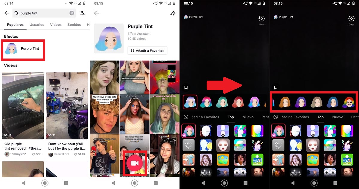 Filtro para cambiar color del cabello TikTok