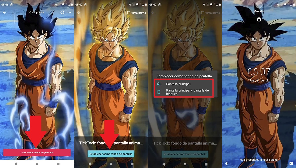 Fondo de pantalla animado de Goku en Android