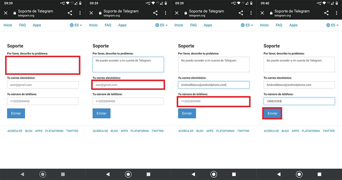 Formulario de contacto Telegram