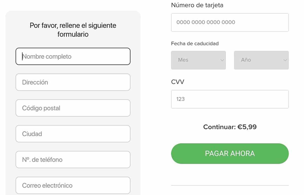 Formulario que pide número de tarjeta estafa iPhone 13 en Instagram
