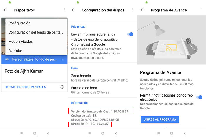 Forzar actualización Chromecast