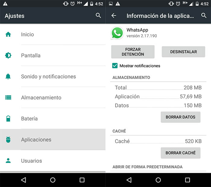 Forzar detencion de WhatsApp