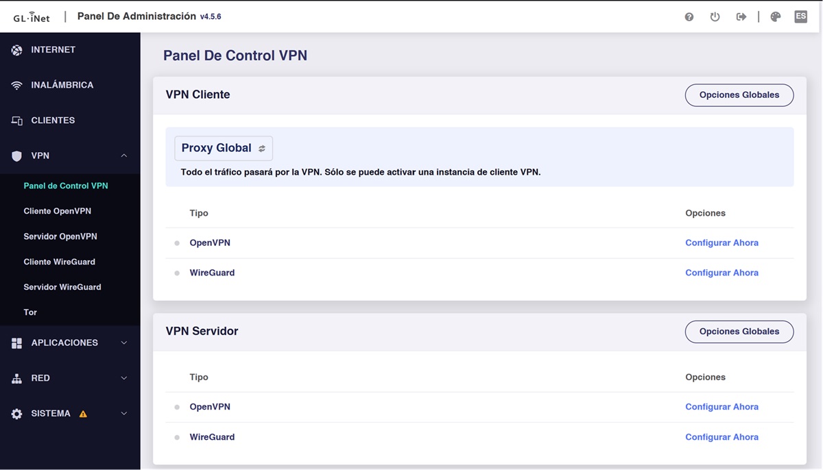 GL-iNet Flint 2 panel de control vpn