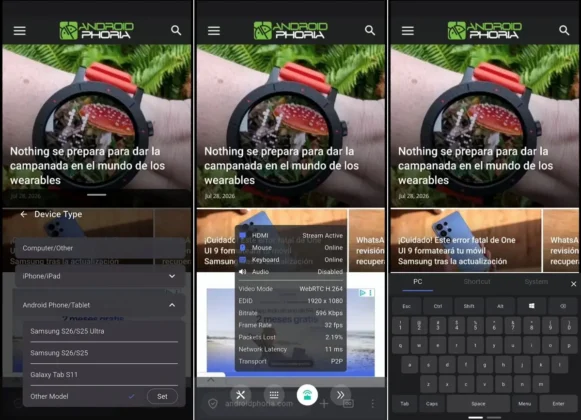 GL.iNet Comet Q una vez conectado el dispositivo puedes ajustar la transmision de pantalla y el control de las entradas de texto o puntero