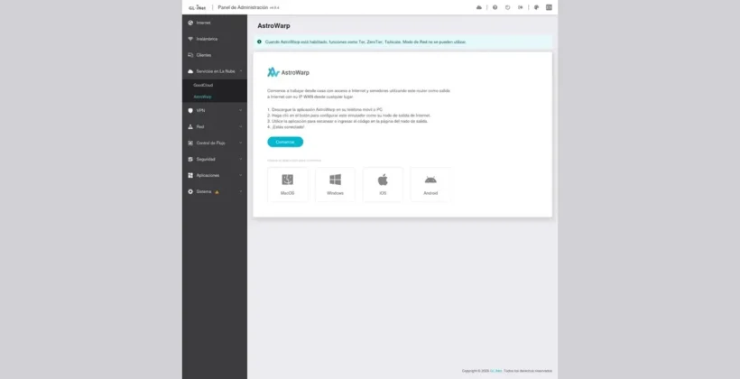 GL.iNet Slate 7 Pro el servicio integrado AstroWarp puedes usar el internet de este router mientras estas en otro lugar