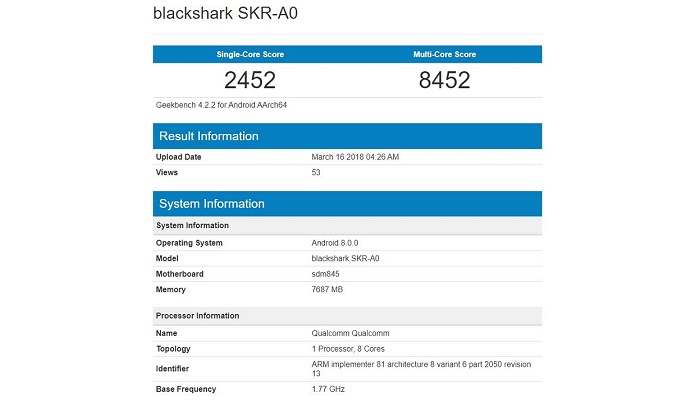 Geekbench del smartphone para gamers de Xiaomi
