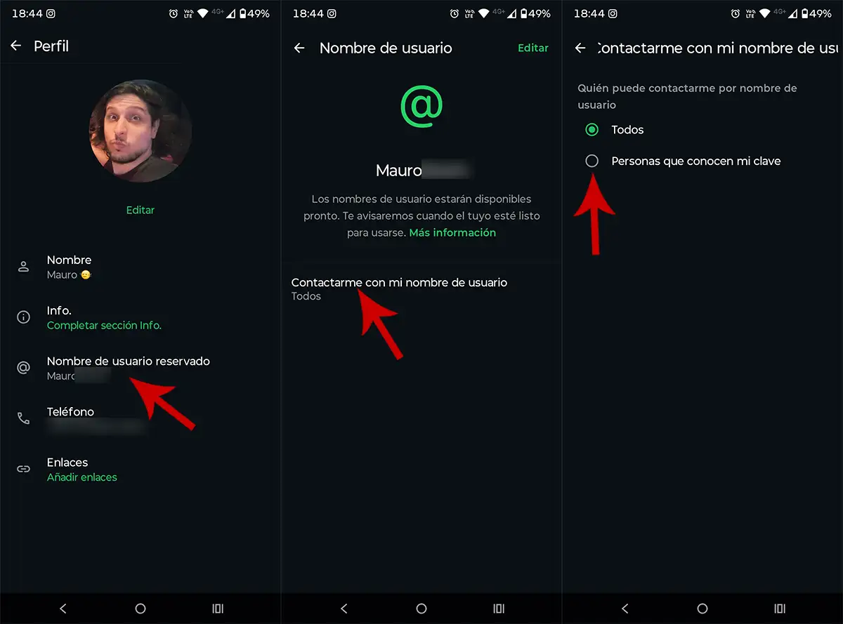 Generar clave nombre de usuario WhatsApp