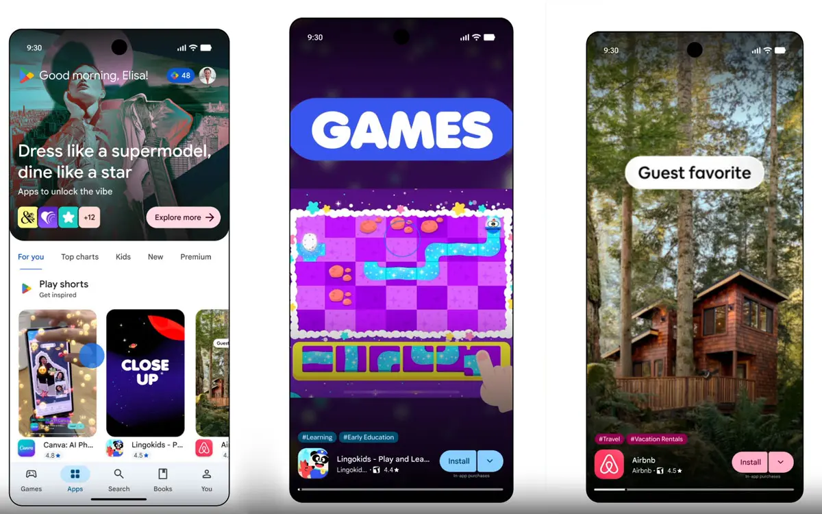 Vista del nuevo feed de la Play Store para descubrir aplicaciones a través de vídeos