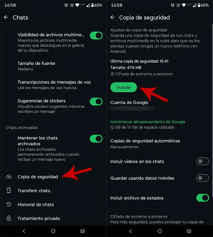 Guardar copia de segurida de WhatsApp en la nube