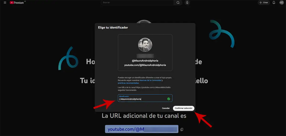 Guardar los cambios del identificador YouTube