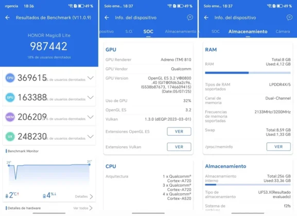 HONOR Magic8 Lite resultado de prueba de rendimiento en AnTuTu