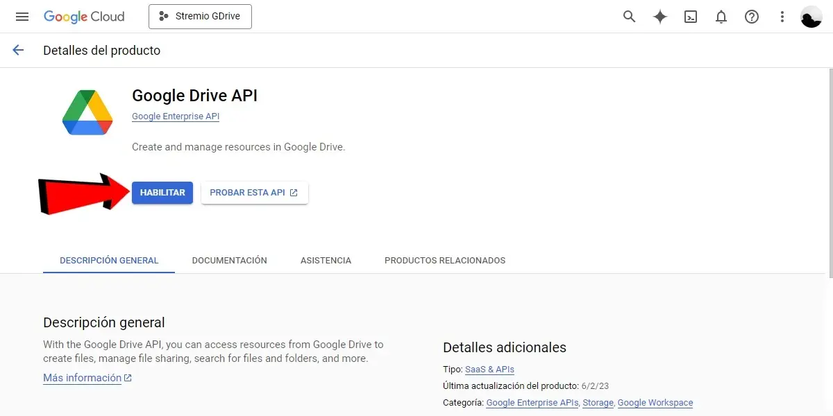 Habilita Google Drive API