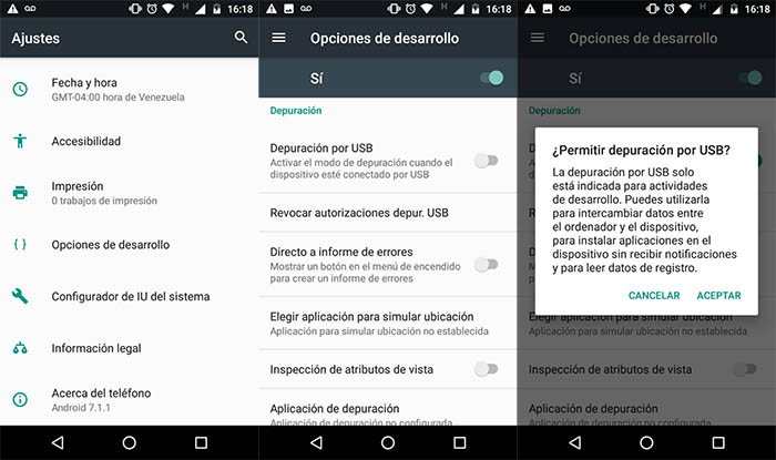 Habilitar depuracion USB en Android