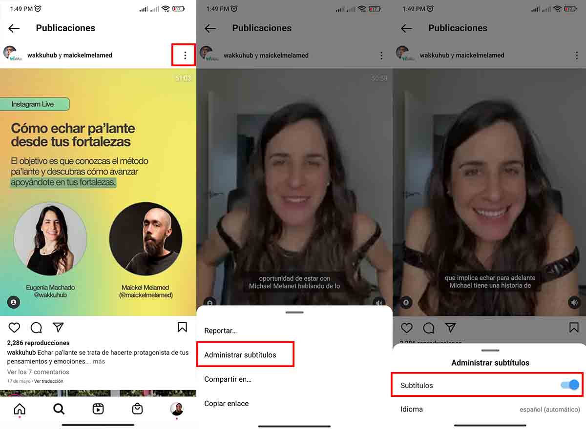 Habilitar deshabilitar subtítulos Instagram