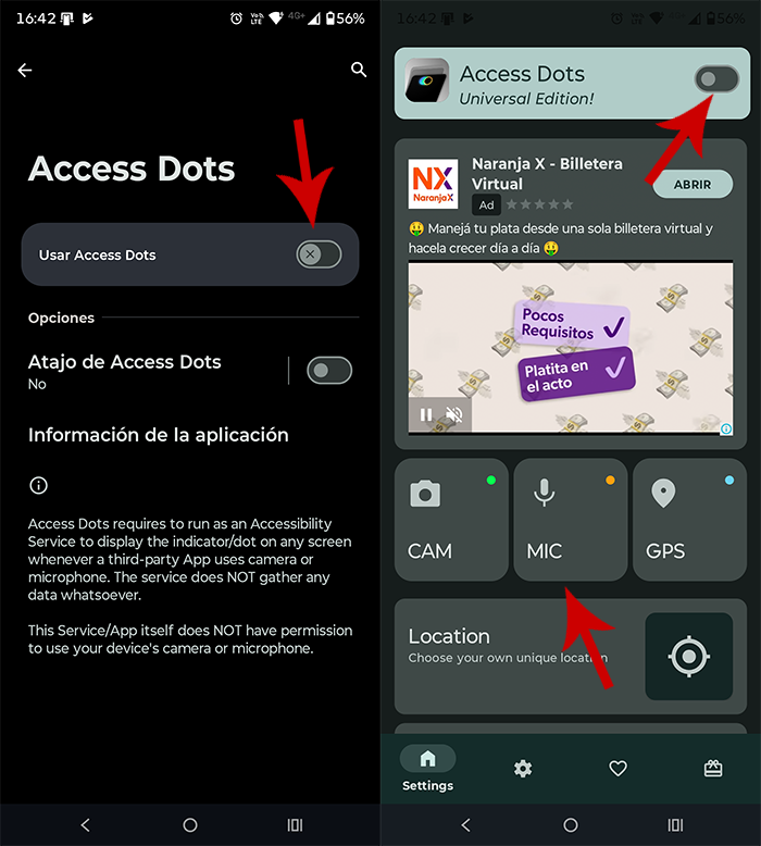 Habilitar permisos Access Dot