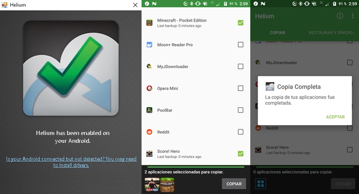 Hacer backup de juegos y apps de Android con Helium