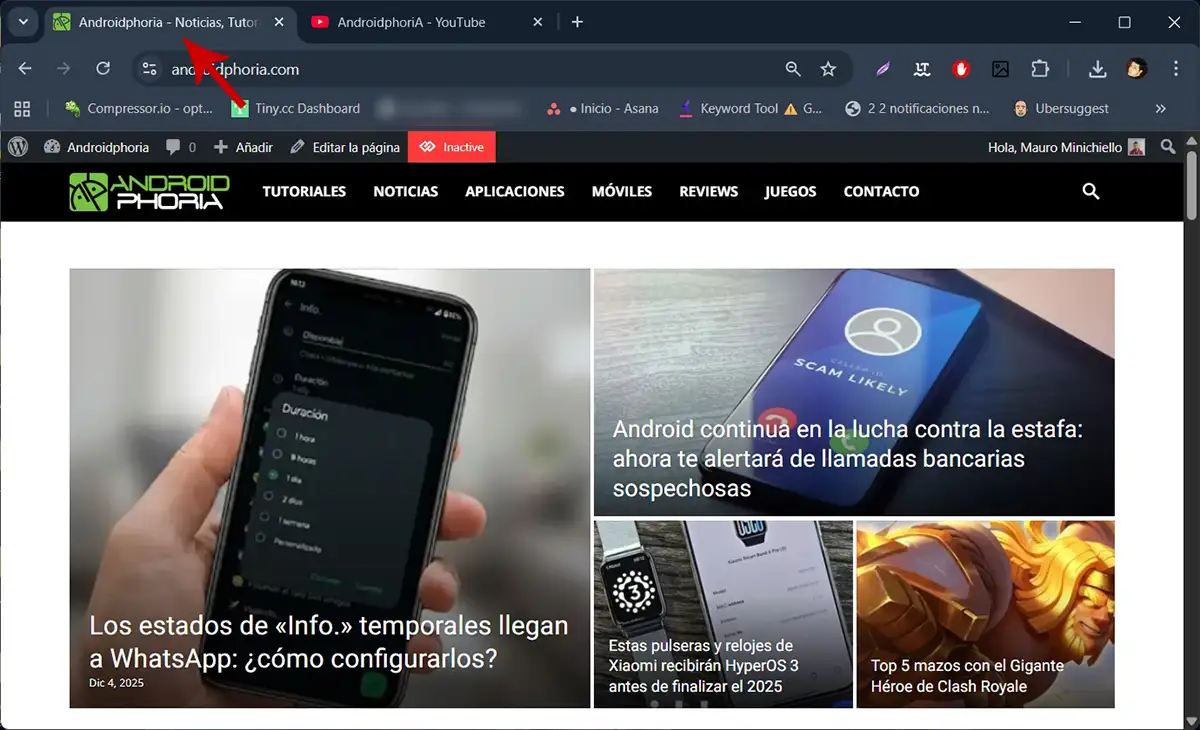 Hacer clic derecho sobre una pestaña