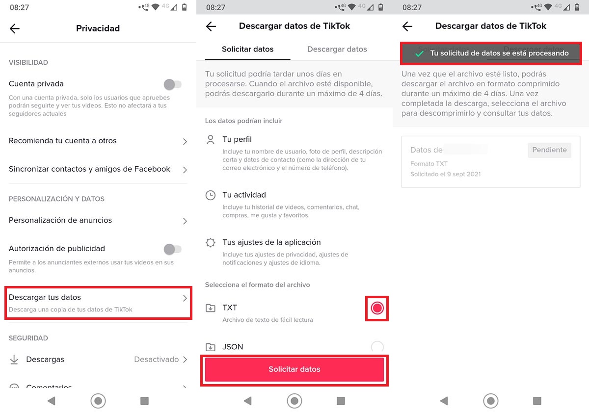 Hacer copia de seguridad cuenta TikTok