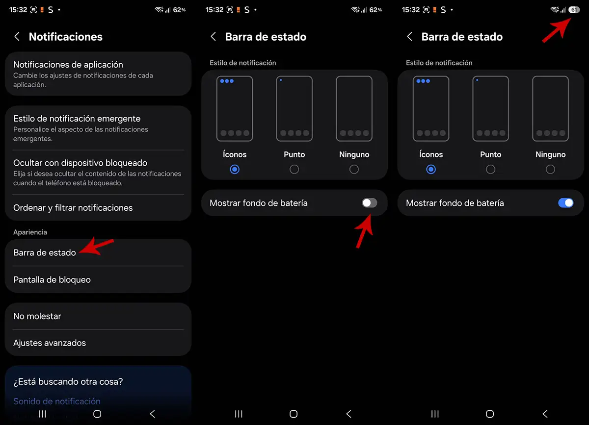 Hacer más grande el porcentaje de la batería Samsung