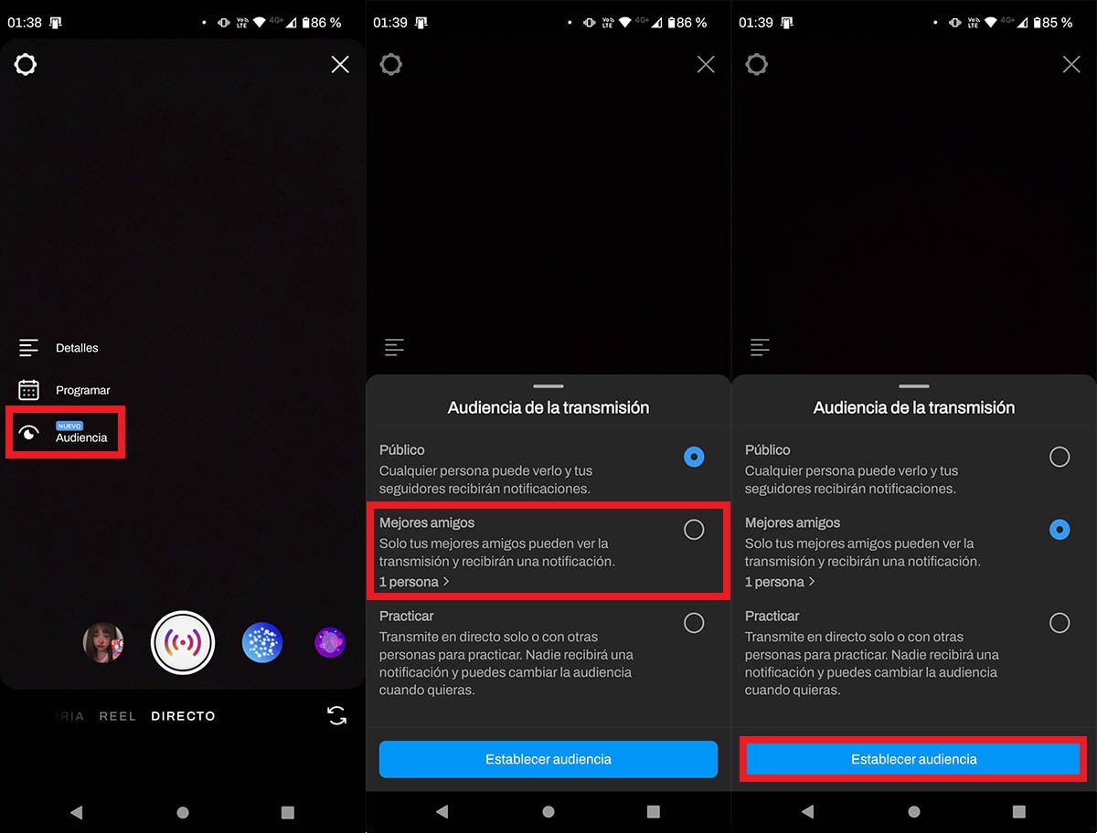 Hacer un directo de Instagram para mejores amigos