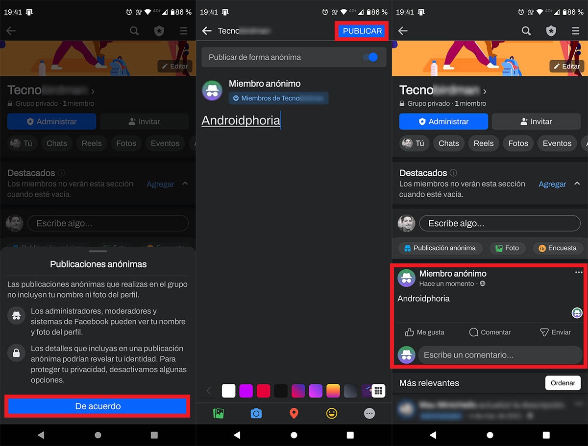 Hacer una publicacion anonima en Facebook desde el movil