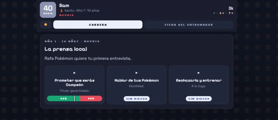 Visión de las decisiones que puedes tomar en el juego
