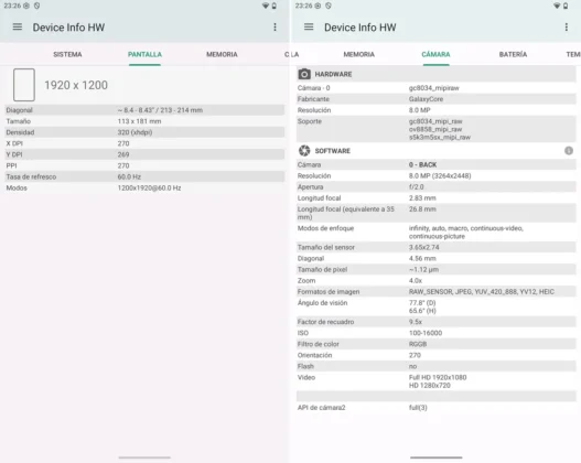 Huion Note E Device Info camara y pantalla