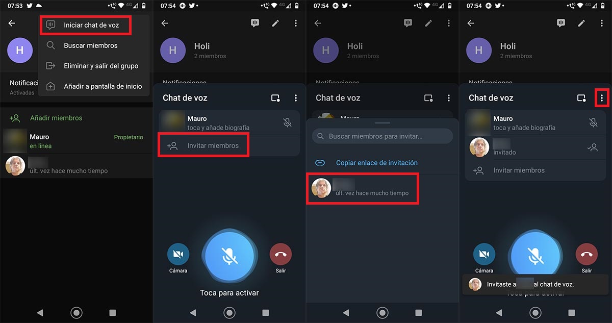Iniciar chat de voz grupal Telegram