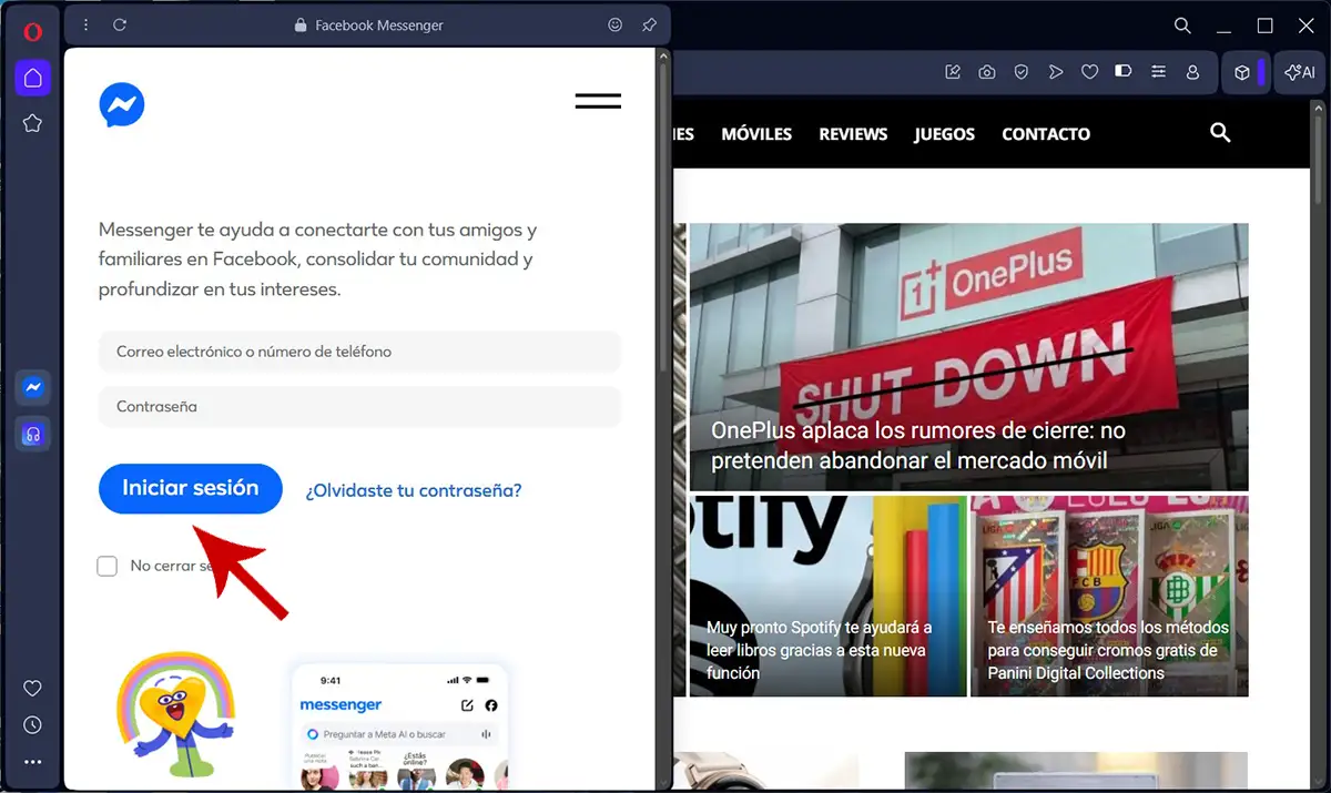 Iniciar sesión en Messenger desde Opera