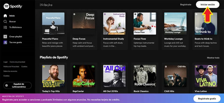 Iniciar sesión en Spotify con Facebook desde el PC