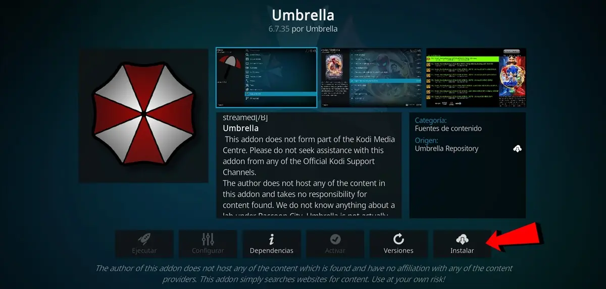 Instala el addon Umbrella