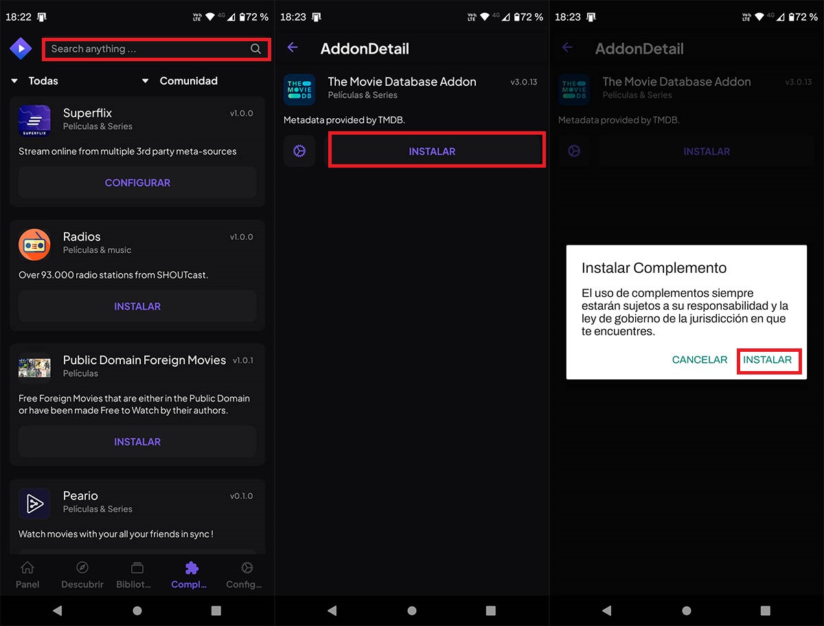 Instalar addon en Stremio para Android