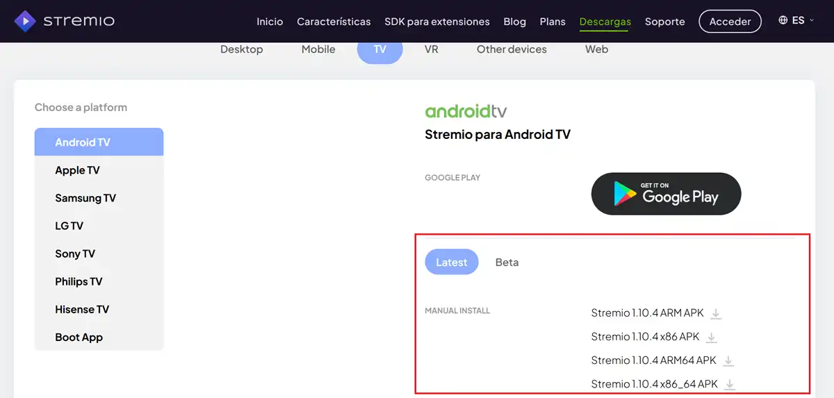 Instalar la app de Stremio en Android TV mediante archivo APK