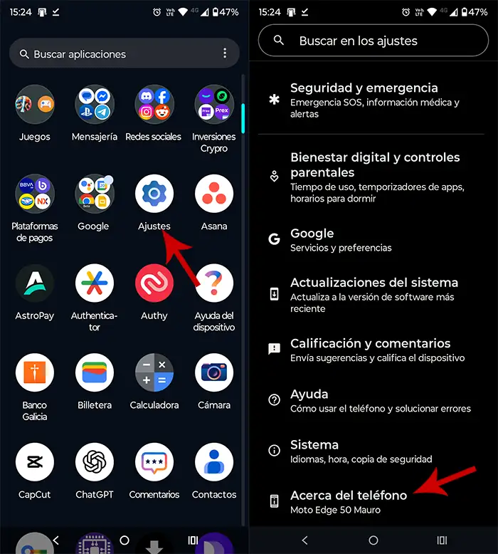 Ir a la información del móvil