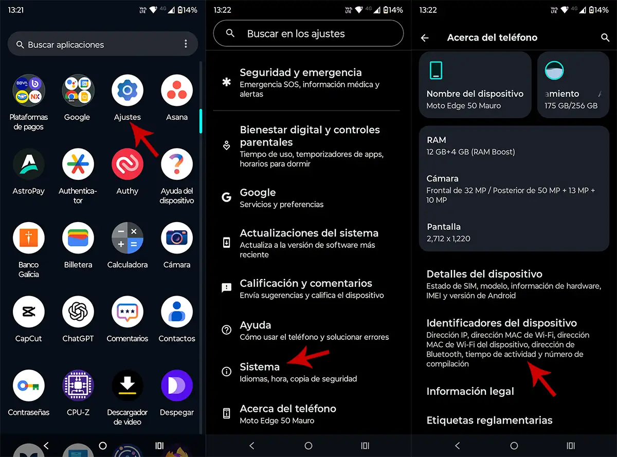 Ir a los ajustes de Android
