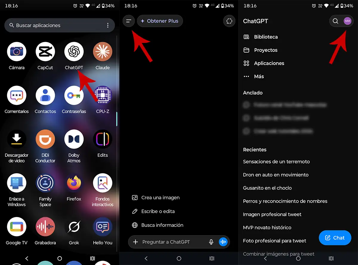 Ir a los ajustes de ChatGPT en la app