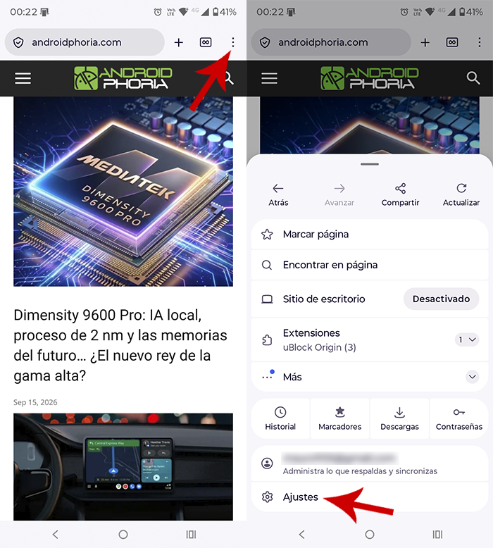Ir a los ajustes de Firefox en Android