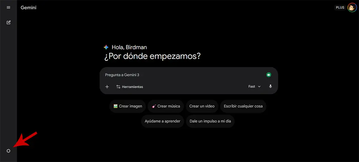 Ir a los ajustes de Gemini