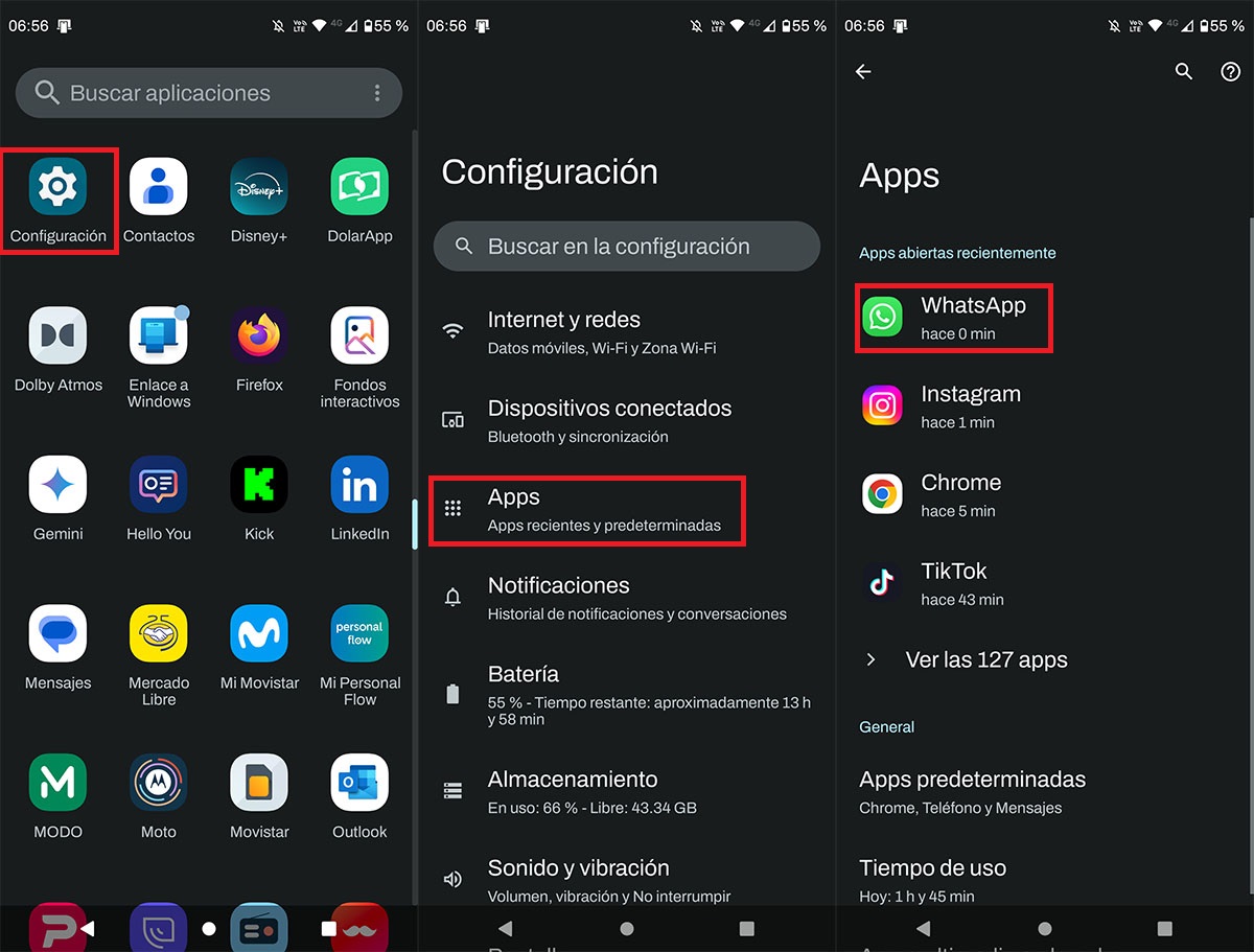 Ir a los ajustes de WhatsApp en Android